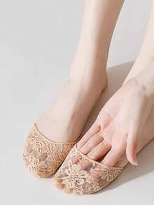 QKC 1双无缝防滑短袜，前脚掌加厚设计 - 超级舒适，防滑涂层 - 适合日常穿着 - 米色 - 查看 5