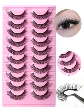 10 Pairs Russian Curl Fluffy Natural False Eyelashes, Reusable Individual Lashes Suitable For Daily Wear, Weddings, Parties And Cosplay