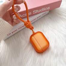 Fashionable Minimalist Apple Earphone Protective Case Suitable Compatible With Apple Pro3, Deep Orange AirPods3/4 With PU Leather Strap, Compatible With AirPods Pro/Pro2, Anti-Drop Protective Case - Orange - View 2