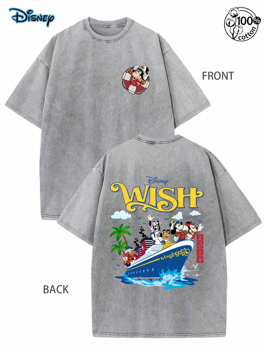 Mickey And His Friends Cruise T-Shirts, Family Vacation T-Shirts, Disney Wish Cruise Family Shirts 2026., Summer Outfits, Graphic Tees Men, 230G Washed High-Quality Cotton Printed T-Shirts, Mickey And His Friends Cruise Clothing, Disney Travel Shirts, Disney World, Disney Cruise T-Shirts - 灰色 - 查看 1