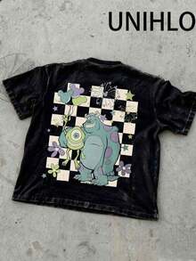 Disney UNIHLO  Mickey   Printed Summer Heavyweight Retro Washed Street Fashion Casual T-Shirt - màu đen - Xem 6