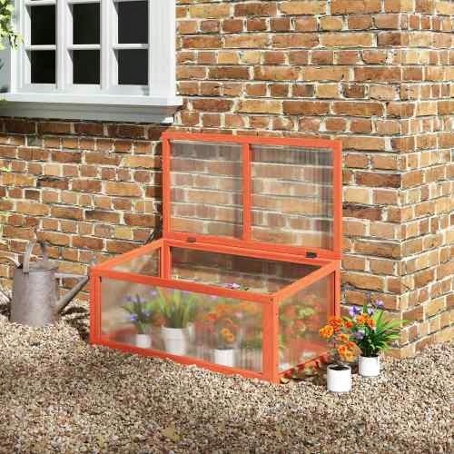 Cold Frame Greenhouse With Cover, Weatherproof, Made Of Wood And Polycarbonate, Orange, 90 X 46 X 40 Cm - Burnt Orange - View 1
