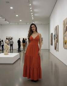 Women's Duna Ruffled Maxi Dress With Built-In Bra - Elegance, Lightness And Perfect Drape. - 紅陶 - 查看 5