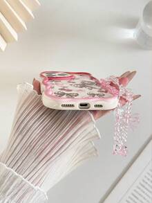 蝴蝶结奶油色纹理透明彩绘卡通手机壳，带链条，兼容 14、14 Pro、14 Pro Max、13、13 Pro、13 Pro Max、11、11 Pro Max、12、12 Pro、12 Pro Max、XR、XS、15、15 Pro、15 Pro Max、16、16 Pro、16 Pro Max、17、17 Pro、17 Air、17 Pro Max 系列 - 彩色 - 查看 7