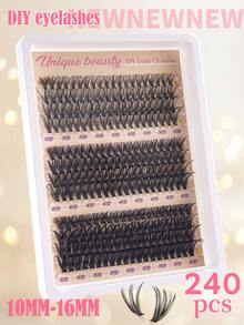240簇D-DD卷度，高级睫毛嫁接套装 - 30D+40D+50D - 家用DIY，俄式浓密，簇状，蓬松，混合款式 - 10-16毫米 - 适合初学者，可重复使用，日常佩戴，节日特效，节日礼物，睫毛簇，睫毛簇，单根睫毛，假睫毛 - D - 查看 3