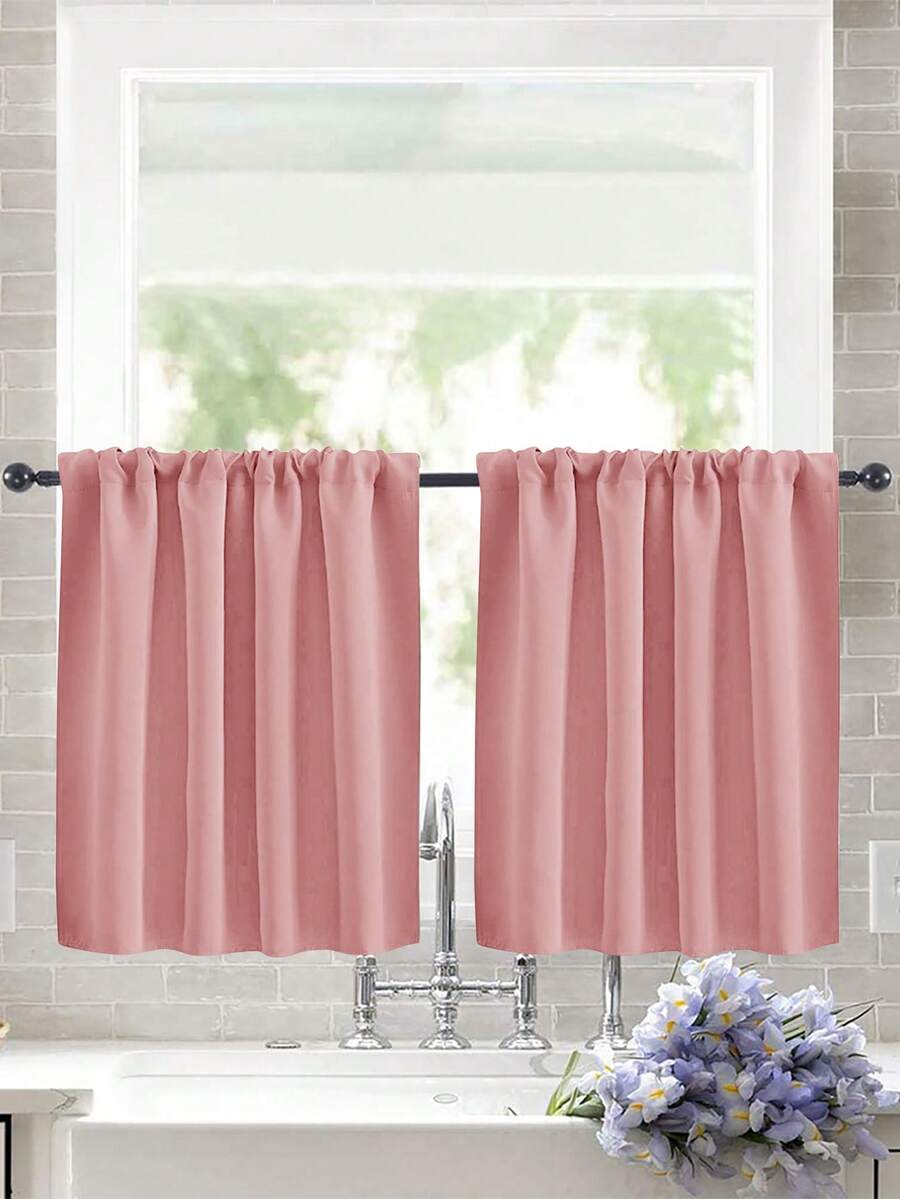 1pc High Blackout Solid Color Curtain Fabric, UV-Resistant Polyester Rod Pocket Top, Easy To Hang, Year-Round Blackout, Suitable For Kitchen, Living Room, Office Decoration - Deep Pink - View 1