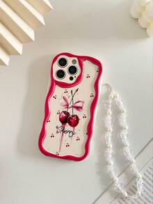 奶油色纹理波浪边亮面樱桃彩绘防震手机壳，配手工串珠手链配件，兼容 16/11/16 Pro/16 Plus/16 Pro Max/16 e/15 Pro Max/13/14/12/XS/XR/7G/8P、Galaxy S25/S25 Plus、11/12 Pro/12/12 X/13 Pro/14 Pro/15 Pro、10/9/Note9/12c/Note11 Pro/Note8 Pro，国际版，非国内版 - 彩色 - 查看 7