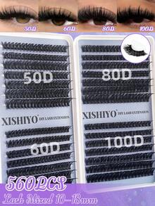 560pcs DIY Eyelash Extension Kit, Includes Adhesive, Sealant, Eyelash Glue Remover, Tweezers, Eyebrow Brush, 30D+40D+50D+60D/50D+60D+80D+100D Thick Single Cluster False Eyelashes, Long Soft Faux Mink Lashes, Suitable For Cat Eye Makeup, Beauty Parties And Travel - Multicolor - View 6