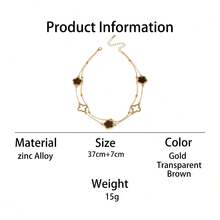 SHEIN BAE 1 chiếc vòng cổ mặt dây chuyền hình cỏ ba lá rỗng và ngũ sắc sang trọng dành cho nữ, màu nâu, hai lớp (Số lượng hạt có thể thay đổi do cắt thủ công, chiều dài cố định) - màu nâu - Xem 7