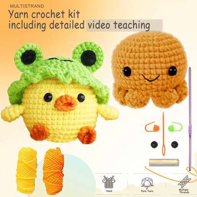 2PCS DIY Frog Chick And Octopus Crochet Kit For Beginners With Step-By-Step Video Tutorials And Text Version Illustration Knitted Easy To Understand And Learn How To Crochet Animal Kit With Crochet Hooks For Creative Festival And Birthday Gift--- Answering Questions Online