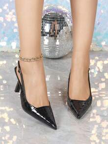 女士黑色高跟鞋，尖头套脚派对婚礼礼服鞋，7厘米细高跟 - 黑色 - 查看 3