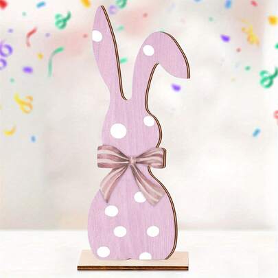 3pcs Wooden Decorative Plaques, Perfect For Easter, Thanksgiving, Party Decor, Home Decor, Garden Rustic Decor, Vintage Collectible Figurines, Easter Tabletop Decor, Cute Rabbit Wood Hanging Signs With Bows, Home Party