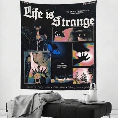 1件 Life Is Strange 塔罗牌嬉皮风格挂毯 - 色彩鲜艳的涤纶装饰品，印有励志名言和艺术拼贴图案，非常适合卧室、宿舍或客厅家居装饰，打造嬉皮风格房间。