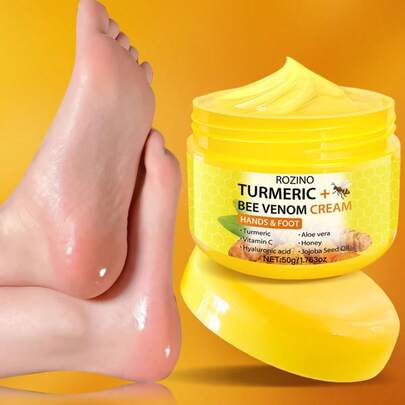 40g Turmeric Bee Hand & Foot Cream, Moisturizing, Containing Bee , Honey, Urea, Sunflower Seed Oil, Vitamin C, Chamomile, Coconut Oil, Aloe Vera, Shea Butter, Deep Moisturizing, Suitable For Hands, Feet, Legs And Whole Body Skin, Suitable For All Skin Types Men And Women, Non-Greasy Skincare, Hand & Foot Care, Hand Cream, Foot Cream, Holiday Gift