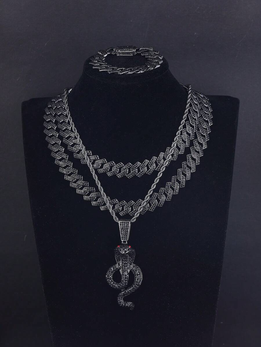 Collar con colgante de serpiente negra, joyería de moda callejera hip hop, regalo de cumpleaños, accesorio de fiesta - Negro - Ver 1