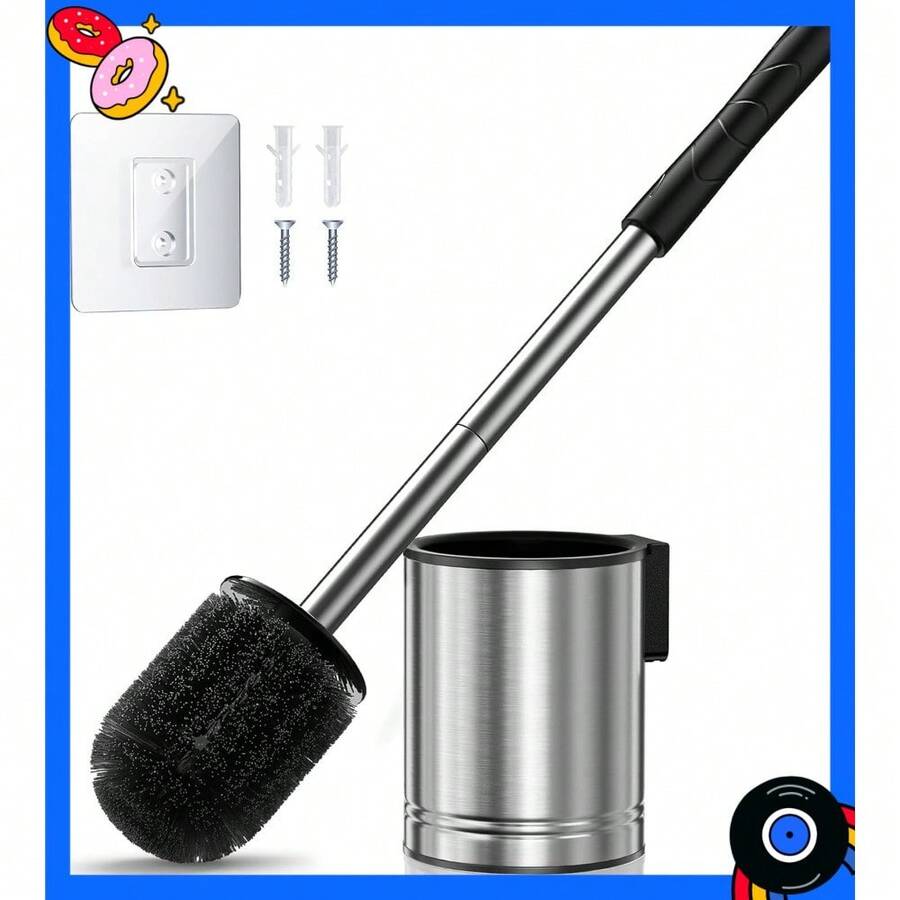 Toilet Bowl Brush Set: Compact Space-Saving Design With Hidden Holder For Small Bathrooms, Apartments & RVs - Bathroom Cleaning Accessories - Rustproof Toilet Scrubber Cleaner Kits Silver - Default - View 1