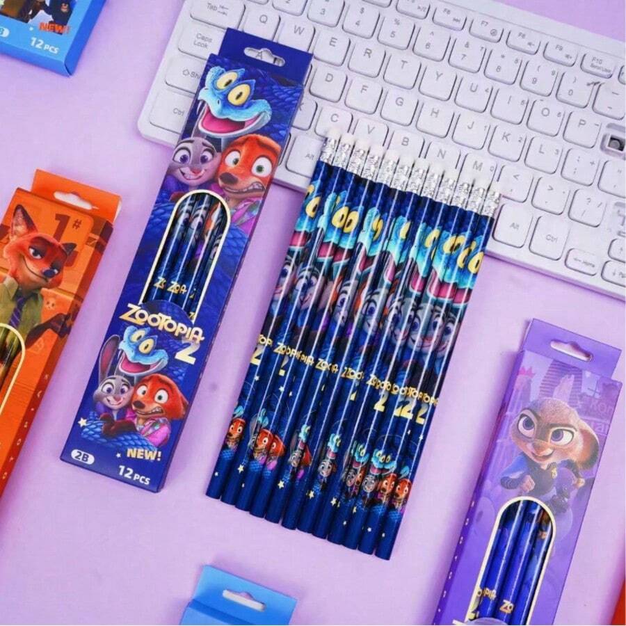 12支装疯狂动物城朱迪和尼克木质2B铅笔，非常适合艺术家和初学者、办公用品、学生文具，是理想的生日/新年礼物。 - 瘋狂動物城鉛筆 - 查看 1