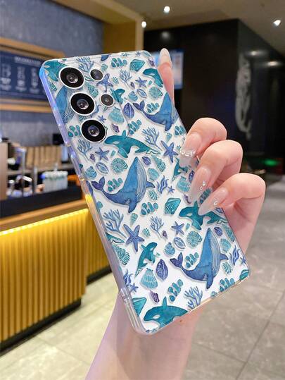 1pc Ocean Whale Pattern Android Phone Case, Precise Cutout Camera Protection Suitable For Samsung Galaxy S25 Ultra/Galaxy S24 Ultra/S24/S23 Ultra/A56 5G/A55 5G/A52s 5G/A26 5G, Nothing, Pixel, INFINIX, Xiaomi Redmi Protective Cover