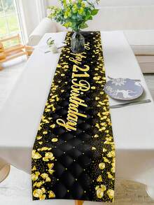 1pc "Golden Milestone" 18th Birthday Table Runner - Elegant Black & Gold Glitter Design, Suitable For Mature Adult Party - Multicolor - View 3