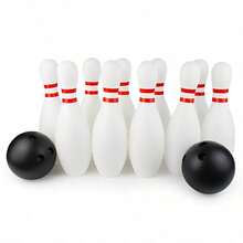 10pcs 16cm White Bowling Pins, 2pcs 7cm Black Bowling Balls, Creative Indoor Floor Bowling Game, Fun Interactive Game For Family Party - Multicolor - View 6