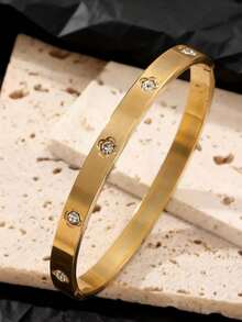 Znice 2026 New 18K Gold Plated Stainless Steel Sparkling Floral Rhinestone Bracelet Set, Fashionable Waterproof Tarnish Resistant, Christmas/Valentine's Day Gift For Parents, Daughter, Son - Gold - View 14