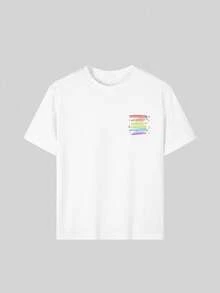 Camiseta de cuello redondo de manga corta con estampado gráfico informal para niñas preadolescentes, top de verano - Blanco - Ver 6
