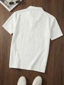 Tricou polo alb texturat jacquard pentru bărbați, de vară, un cadou la modă pentru iubit sau soț, potrivit pentru naveta zilnică, călătorii, vacanțe și ieșiri, stil minimalist casual, stil urban matur, stil britanic gentleman - alb - Vizualizare 5