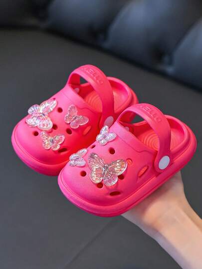 HAHABOBO New Popular Children's Slippers & Sandals - Made Of EVA Material, Suitable For Summer And Autumn Wear, With Transparent 3D Butterfly Pattern, Elegant, Cute And Fashionable Slip-On Sandals, Comfortable And Lightweight, Soft Flat Bottom, Suitable For Indoor Shower, Home, Outdoor Walking, Travel, Commuting, School, Beach And Various Occasions; Suitable For All Seasons.
