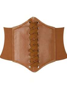 1pc Women's Adjustable Wide Waist Belt, PU Leather Crop Top Corset Waist Cincher - Wide Belt - View 3