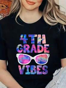 Camiseta de Regreso a Clases para 4º Grado, Camiseta para Maestros del Primer Día, Camisetas Gráficas para Mujeres - Negro - Ver 6