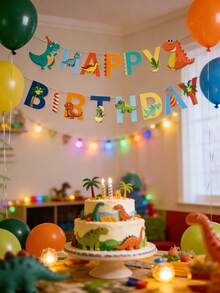 一套恐龙主题生日派对装饰横幅，恐龙主题生日派对装饰花环横幅，适合一周岁生日派对背景装饰、婴儿派对装饰、性别揭晓派对装饰、家居装饰、房间装饰、一周岁男孩生日派对用品、恐龙派对装饰、派对礼品 - 恐龍 - 查看 4
