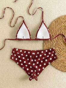 Bộ bikini hai mảnh hở lưng, thắt nơ, họa tiết chấm bi gợi cảm mới, thích hợp cho bãi biển, hồ bơi, tiệc tùng, kỳ nghỉ hè. - Màu Đỏ Sâu - Xem 8