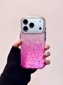 Nische zarter Farbverlauf Glitzer Gold Sterne Handyhülle, geeignet für iPhone 17 Pro Max, 16 Pro Max, girly, Sturzsicherung für 15 Pro, 14 Pro, 13 mit Kette - Pink - Übersicht 1