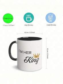 国王和王后情侣马克杯套装，11盎司陶瓷咖啡杯带把手，保温旅行杯，情人节结婚纪念日礼物 - 黑色 - 查看 6