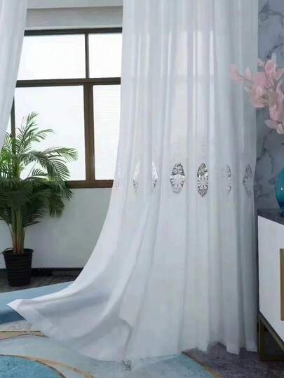 1pc French Romantic Sheer Curtain, Translucent Modern Minimalist Decor For Bedroom, Living Room, Balcony, Dressing Room