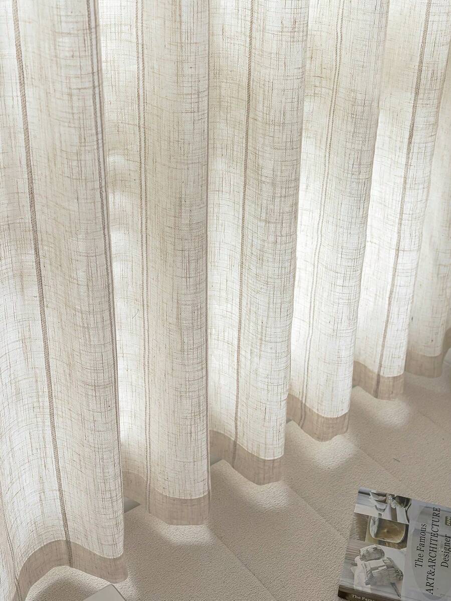 1件装现代亚麻薄纱窗帘 - 日式亚麻风格，杆袋式设计，适用于客厅和卧室 - 透光轻薄窗帘，客厅窗帘，卧室窗帘 - 彩色 - 查看 1