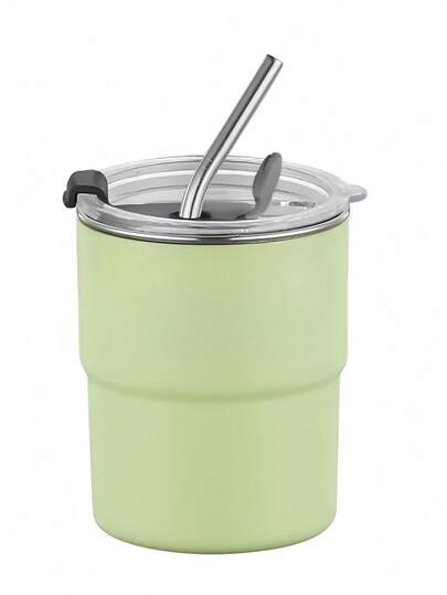 Färgglad kaffekopp med sugrör, kopp i rostfritt stål, vakuumdesign med dubbla lager, bränner inte händerna