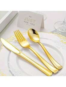 10/25/50/100/150pcs Gold Cutlery Set, Suitable For Outdoor Activities, Family Gatherings, Birthday, Wedding, Back To School Gifts - Gold - View 3