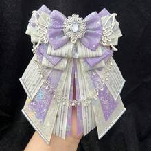 1枚新款可爱时尚装饰胸针，带蝴蝶结，9种颜色可选，银链蝴蝶翅膀手工DIY成品，适合宅男、偶像粉丝、角色扮演、洛丽塔、动漫、卡通、游戏配件 - A - 查看 10