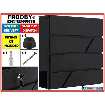 BLACK LARGE LETTER BOX POST MAIL BOX WALL MOUNTED MODERN LOCKABLE WITH KEYS 49-1