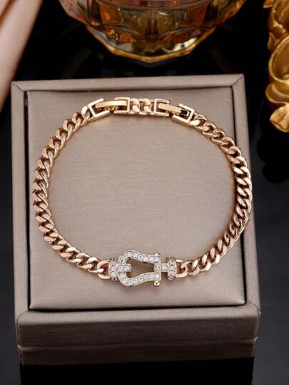 1件小众设计马蹄形扣水钻手链，复古精致链，百搭女士饰品，适合日常佩戴