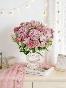 1pc Artificial Peony Flower Bouquet, Hydrangea & Dahlia, Valentine's Day Gift, Birthday Party Decor, Wedding Flower Basket, Bridal Bouquet, Home Decor, Restaurant, Bedroom, Windowsill, Vase Decor, New Year Decor, Outdoor Garden, Back To School - Bean Paste Color - View 8
