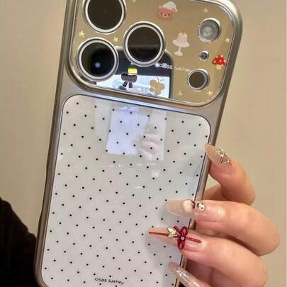 Ốp điện thoại chấm bi hồng dễ thương, phù hợp với 17 Pro, 16 Pro Max, 15, 17, 14 PM, Minimalist 13, phong cách Hàn Quốc, bảo vệ toàn diện.