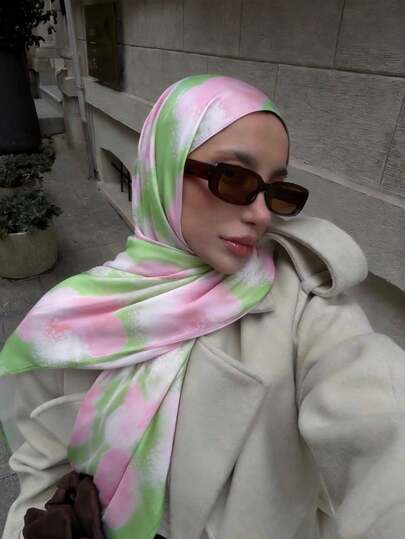 1pc Women's Bohemian Style Digital Print Headscarf/Hijab, Casual Versatile Scarf, Suitable For Daily Wear, Lightweight & Breathable