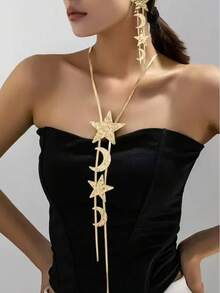 1 Pair/1 Pc Fashion New Ramadan Star & Moon Earrings & Necklace Set, Gift Jewelry For Women Party & Daily Wear - Star and Moon Set - View 7