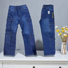 Men's Blue Cargo Jeans, Without Elastane, Long And Loose Fit. - 2601-2 - 查看 3