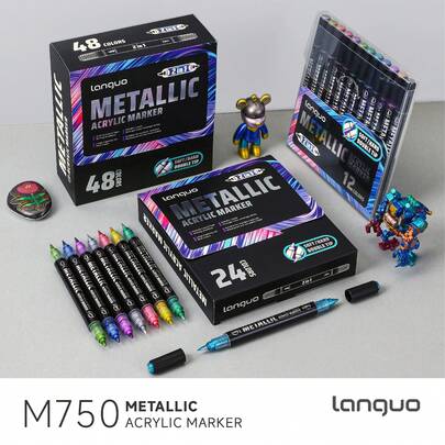 12/24/48 Colors Double-Ended Metallic Acrylic Marker Pens, Liquid Ink, Suitable For Outdoor Graffiti, Various Surfaces, Professional Painting, Student Drawing, Back To School Gift