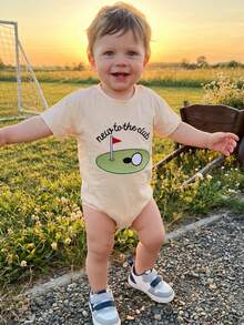 Baby Boys Rompers Letter Golf Embroidery Crew Neck Short Sleeve Infant Bodysuits Jumpsuits - Khaki - View 2