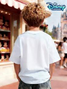 This Short-Sleeved T-Shirt For Boys Is A Collaboration With Disney And Stitch. It Features A Large, Quirky Stitch Print On The Front And A Mini Logo On The Chest. Suitable For Boys Aged 3-12, It's Perfect For Summer School, Disneyland Photo Opportunities, Family Outings, Beach Vacations, And Birthday Parties. A Must-Have For Back-To-School Season, It's Perfect For Photos And Is A Popular Choice Among American Mothers. It's Also A Top Gift For Children's Day And Birthdays. Durable, Washable, And Available In All Sizes To Fit Different Body Types, This Classic IP Shirt Is Highly Recognizable. A Versatile And Eye-Catching Piece, It's Sure To Turn Heads At Playgrounds. A Practical And Fun Must-Have For Any Boy's Wardrobe. - White - View 3