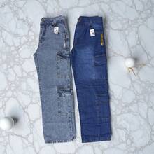Men's Light Blue Cargo Jeans, Without Elastane, Long And Loose Fit. - 2601-1 - Xem 8